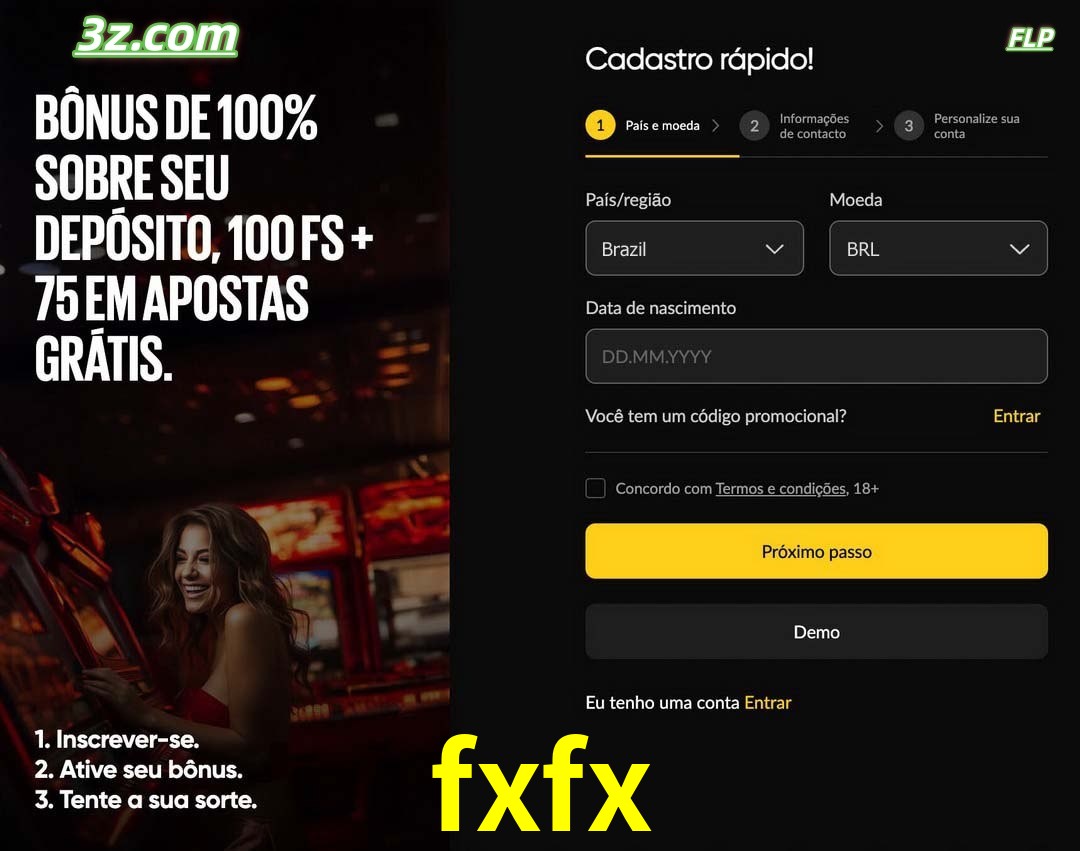fxfx registro oficial cassino online Brasil com bônus de depósito e free spins